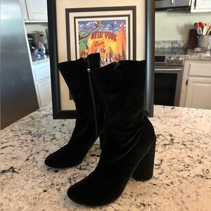 Chunky Black Velvet Ankle Boots